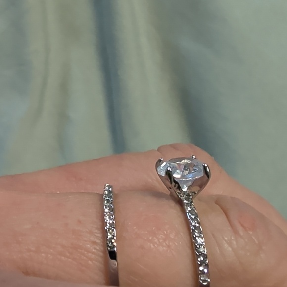 Silver Diamond Simulant Wedding Set Rings - Picture 7 of 7